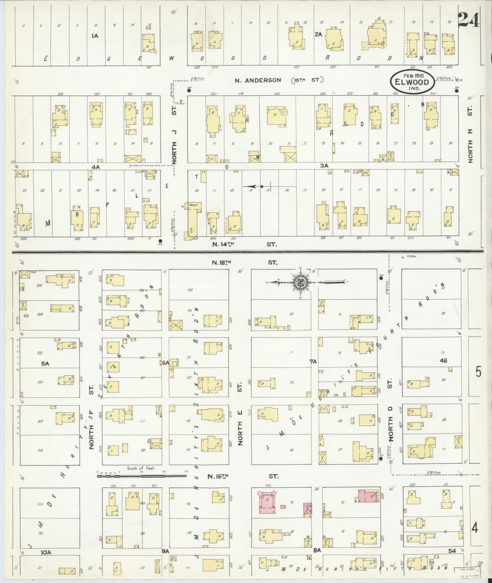 Sanborn Fire Insurance Map from Elwood, Madison County, Indiana (1910), Sheet #0024 - Complete Map Set gallery image, historic Sanborn map, vintage wall art, Indiana Indiana