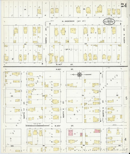 Sanborn Fire Insurance Map from Elwood, Madison County, Indiana (1910), Sheet #0024 - Complete Map Set gallery image, historic Sanborn map, vintage wall art, Indiana Indiana
