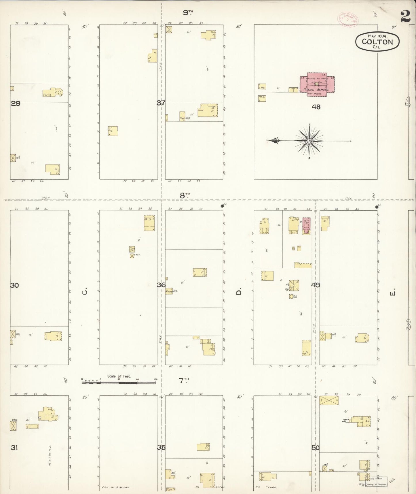 Sanborn Fire Insurance Map from Colton, San Bernardino County, California (1894), Sheet #0002 - Historic Sanborn Fire Insurance Map Print, vintage old map wall art, antique decor, genealogy gift, California California map