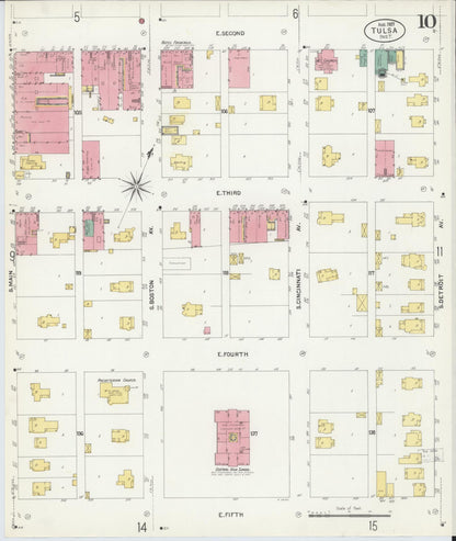 Sanborn Fire Insurance Map from Tulsa, Tulsa County, Oklahoma (1907), Sheet #0010 - Complete Map Set gallery image, historic Sanborn map, vintage wall art, Oklahoma Oklahoma