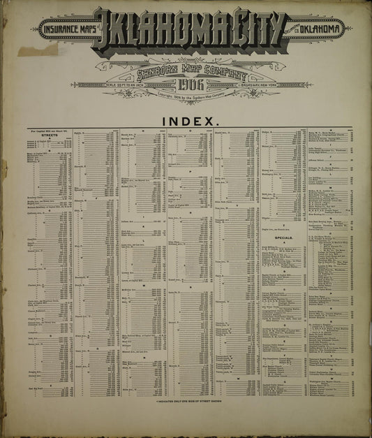 Sanborn Fire Insurance Map from Oklahoma City, Oklahoma County, Oklahoma (1906), Sheet #0001 - Historic Sanborn Fire Insurance Map Print, vintage old map wall art, antique decor, genealogy gift, Oklahoma City Oklahoma map