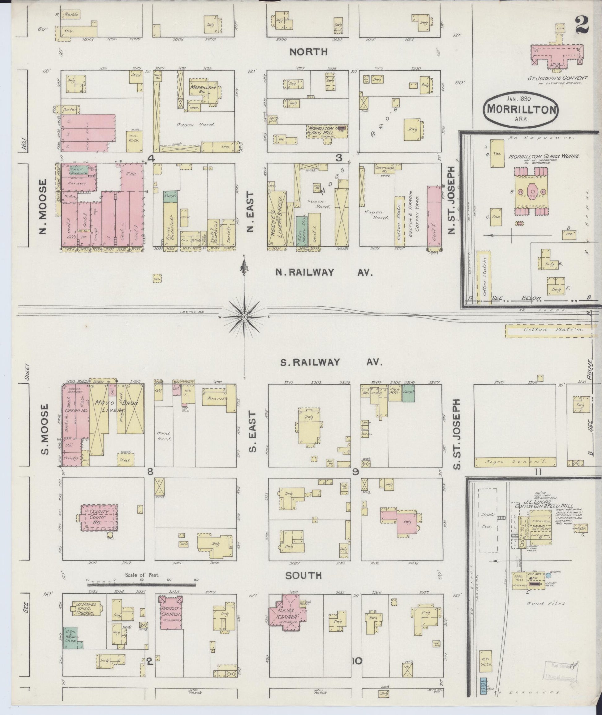 Sanborn Fire Insurance Map from Morrilton, Conway County, Arkansas (1889), Sheet #0002 - Historic Sanborn Fire Insurance Map Print, vintage old map wall art, antique decor, genealogy gift, Arkansas Arkansas map