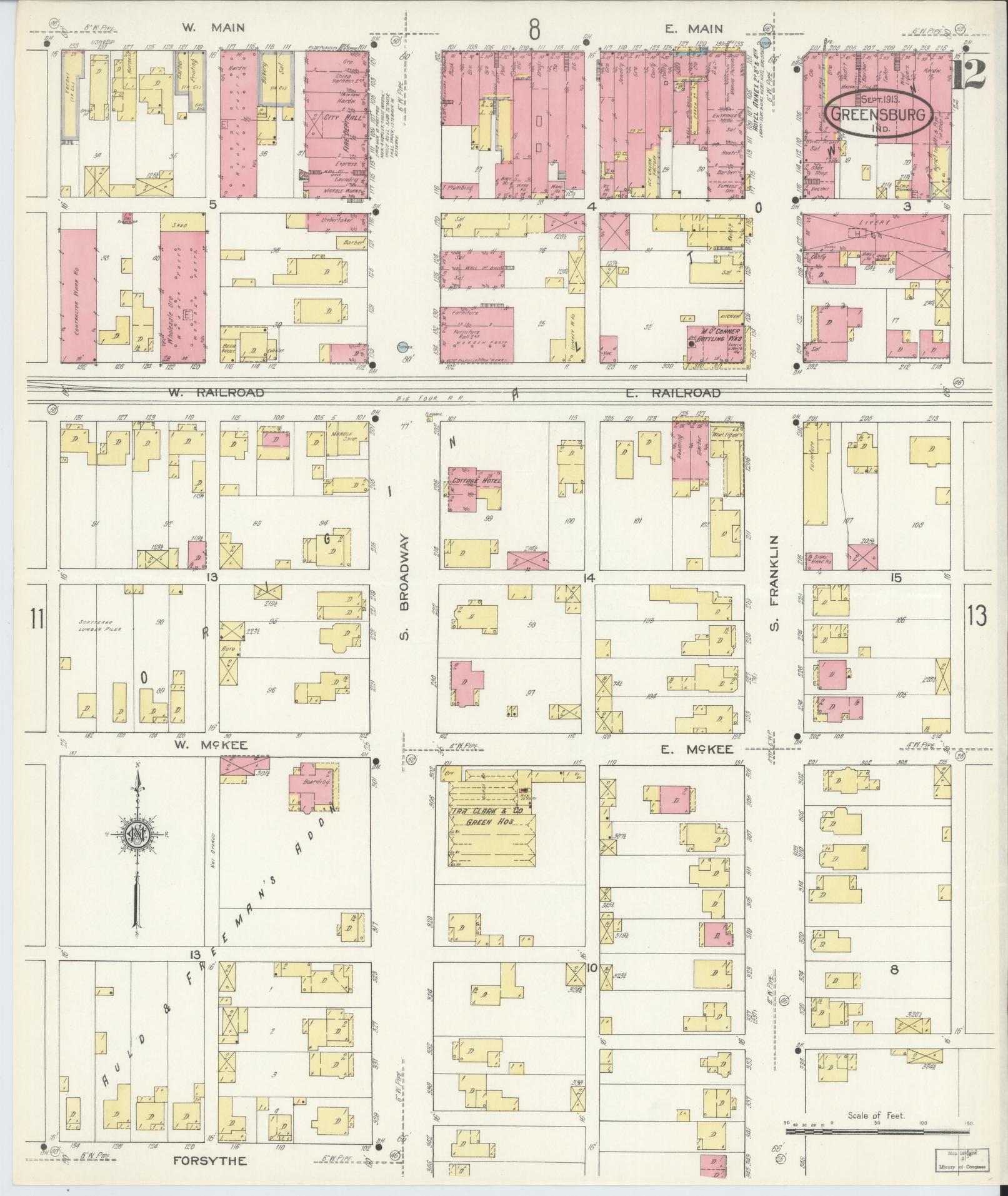 Sanborn Fire Insurance Map from Greensburg, Decatur County, Indiana (1913), Sheet #0012 - Complete Map Set gallery image, historic Sanborn map, vintage wall art, Indiana Indiana