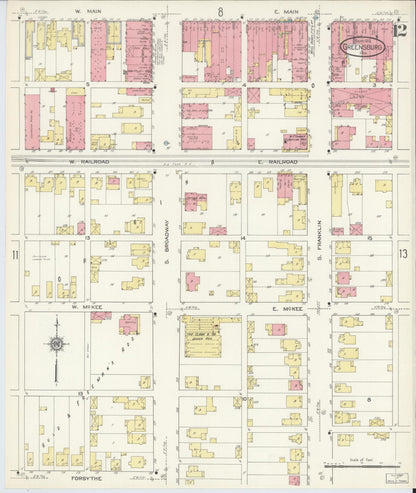 Sanborn Fire Insurance Map from Greensburg, Decatur County, Indiana (1913), Sheet #0012 - Complete Map Set gallery image, historic Sanborn map, vintage wall art, Indiana Indiana
