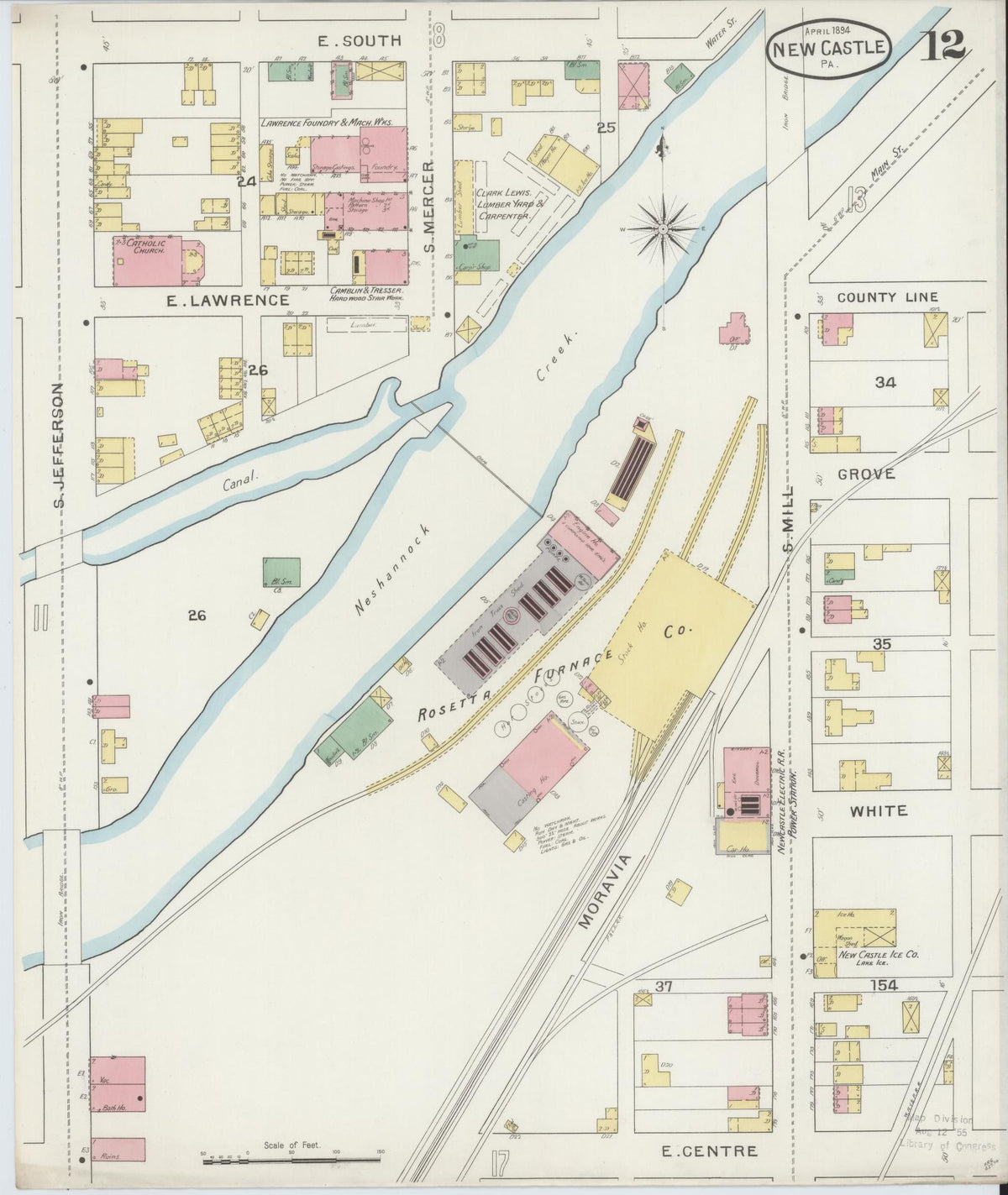 Sanborn Fire Insurance Map from New Castle, Lawrence County, Pennsylvania (1894), Sheet #0012 - Complete Map Set gallery image, historic Sanborn map, vintage wall art, Pennsylvania Pennsylvania