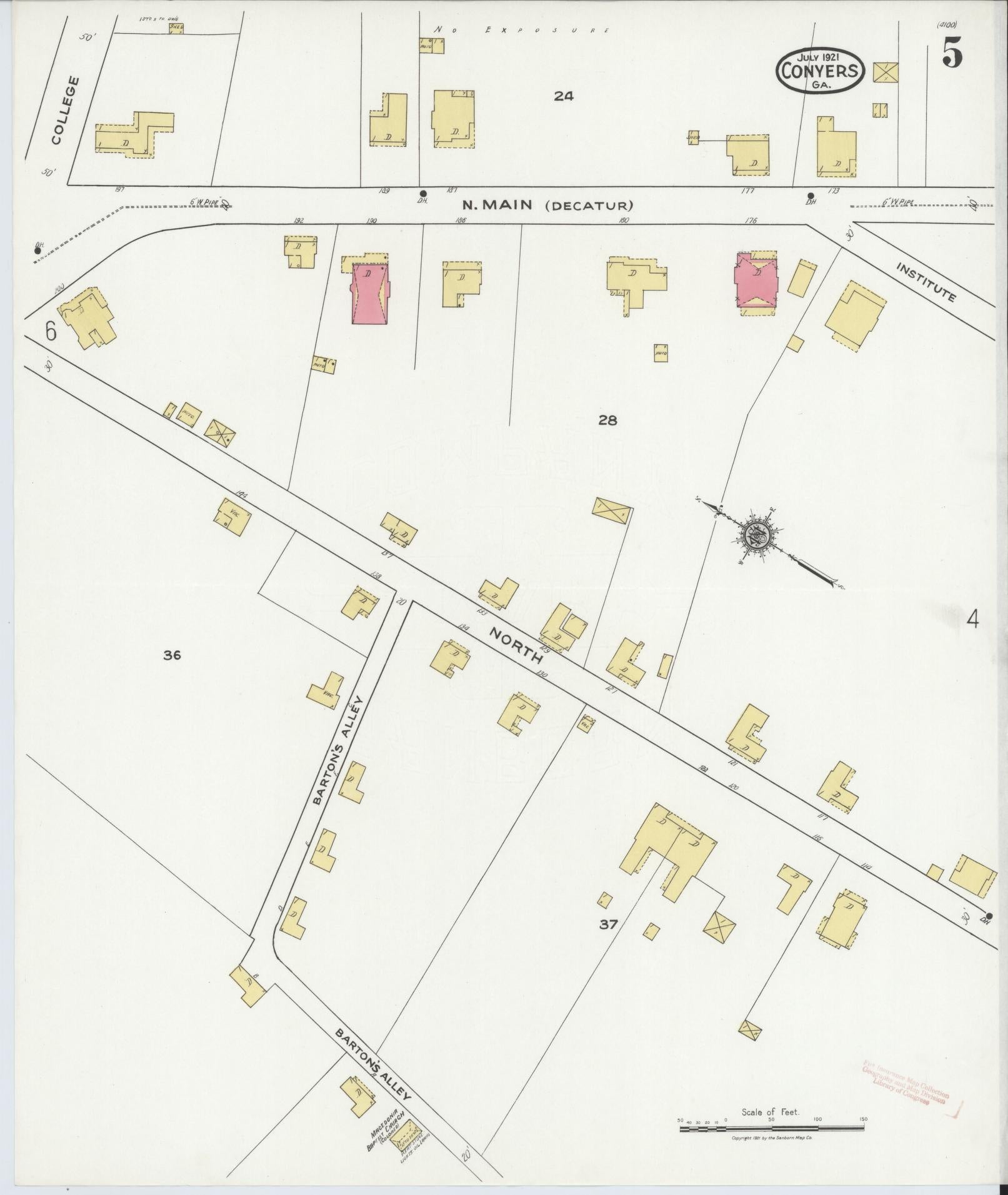 Sanborn Fire Insurance Map from Conyers, Rockdale County, Georgia (1921), Sheet #0005 - Complete Map Set gallery image, historic Sanborn map, vintage wall art, Georgia Georgia