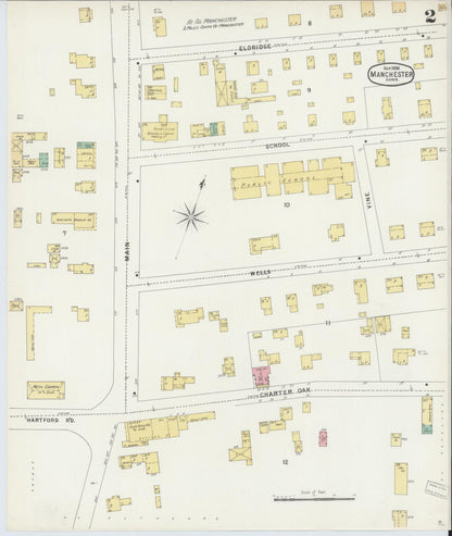 Sanborn Fire Insurance Map from Manchester, Hartford County, Connecticut (1896), Sheet #0002 - Complete Map Set gallery image, historic Sanborn map, vintage wall art, Connecticut Connecticut