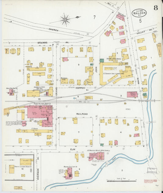 Sanborn Fire Insurance Map from Walden, Orange County, New York (1905), Sheet #0008 - Historic Sanborn Fire Insurance Map Print, vintage old map wall art, antique decor, genealogy gift, New York New York map