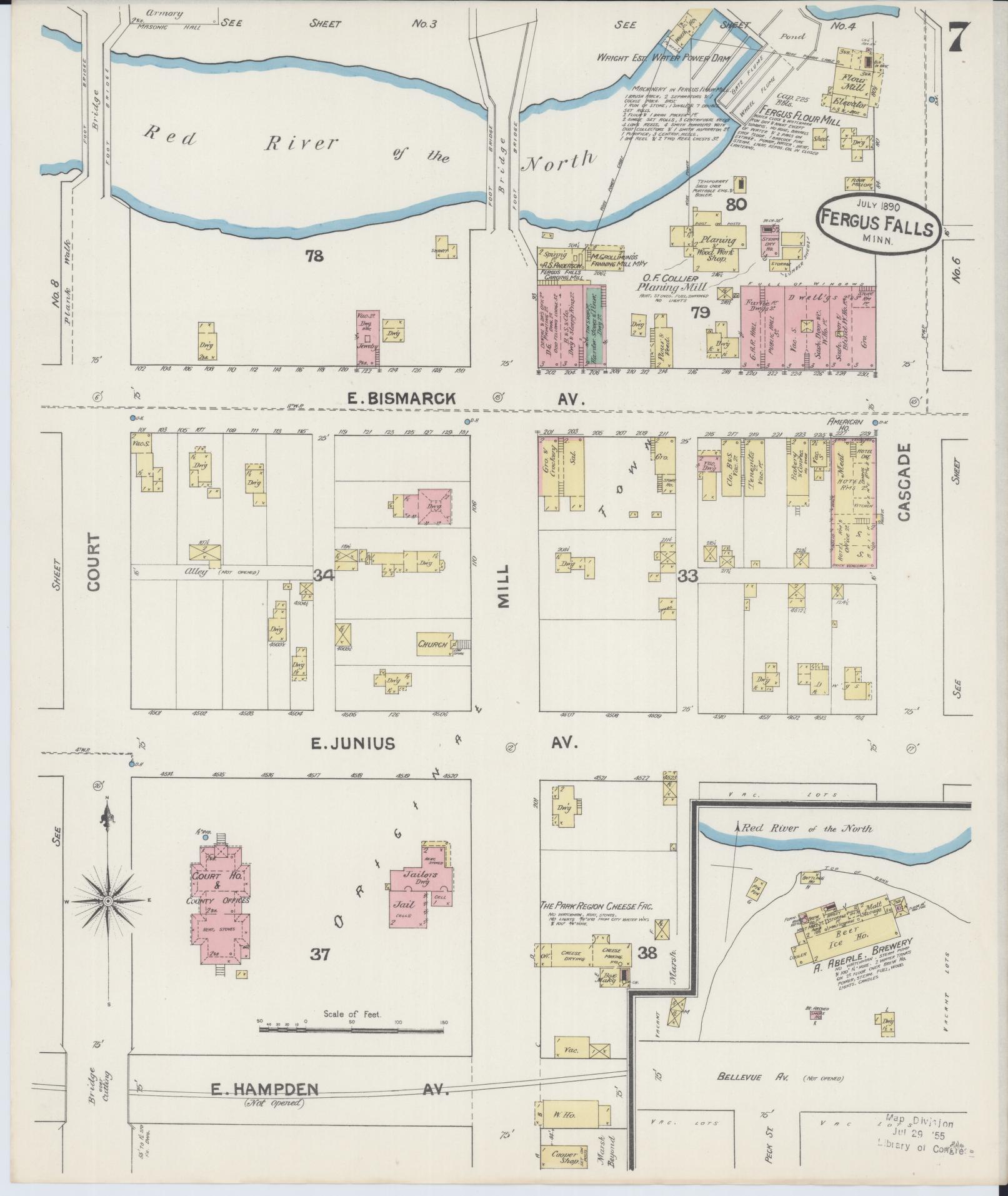 Sanborn Fire Insurance Map from Fergus Falls, Otter Tail County, Minnesota (1890), Sheet #0007 - Historic Sanborn Fire Insurance Map Print, vintage old map wall art, antique decor, genealogy gift, Minnesota Minnesota map