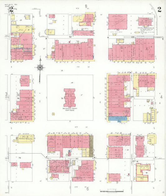 Sanborn Fire Insurance Map from Bay City, Matagorda County, Texas (1942), Sheet #0002 - Historic Sanborn Fire Insurance Map Print, vintage old map wall art, antique decor, genealogy gift, Texas Texas map