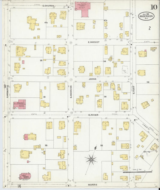 Sanborn Fire Insurance Map from Anderson, Anderson County, South Carolina (1906), Sheet #0010 - Historic Sanborn Fire Insurance Map Print, vintage old map wall art, antique decor, genealogy gift, South Carolina South Carolina map