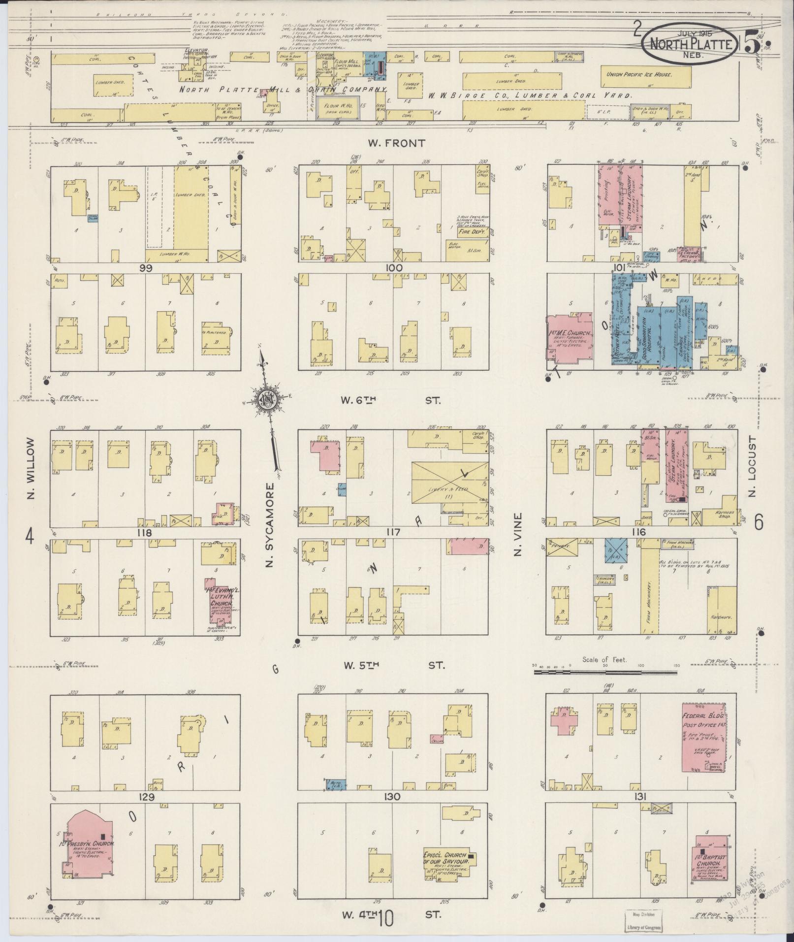 Sanborn Fire Insurance Map from North Platte, Lincoln County, Nebraska (1915), Sheet #0005 - Historic Sanborn Fire Insurance Map Print, vintage old map wall art, antique decor, genealogy gift, Nebraska Nebraska map