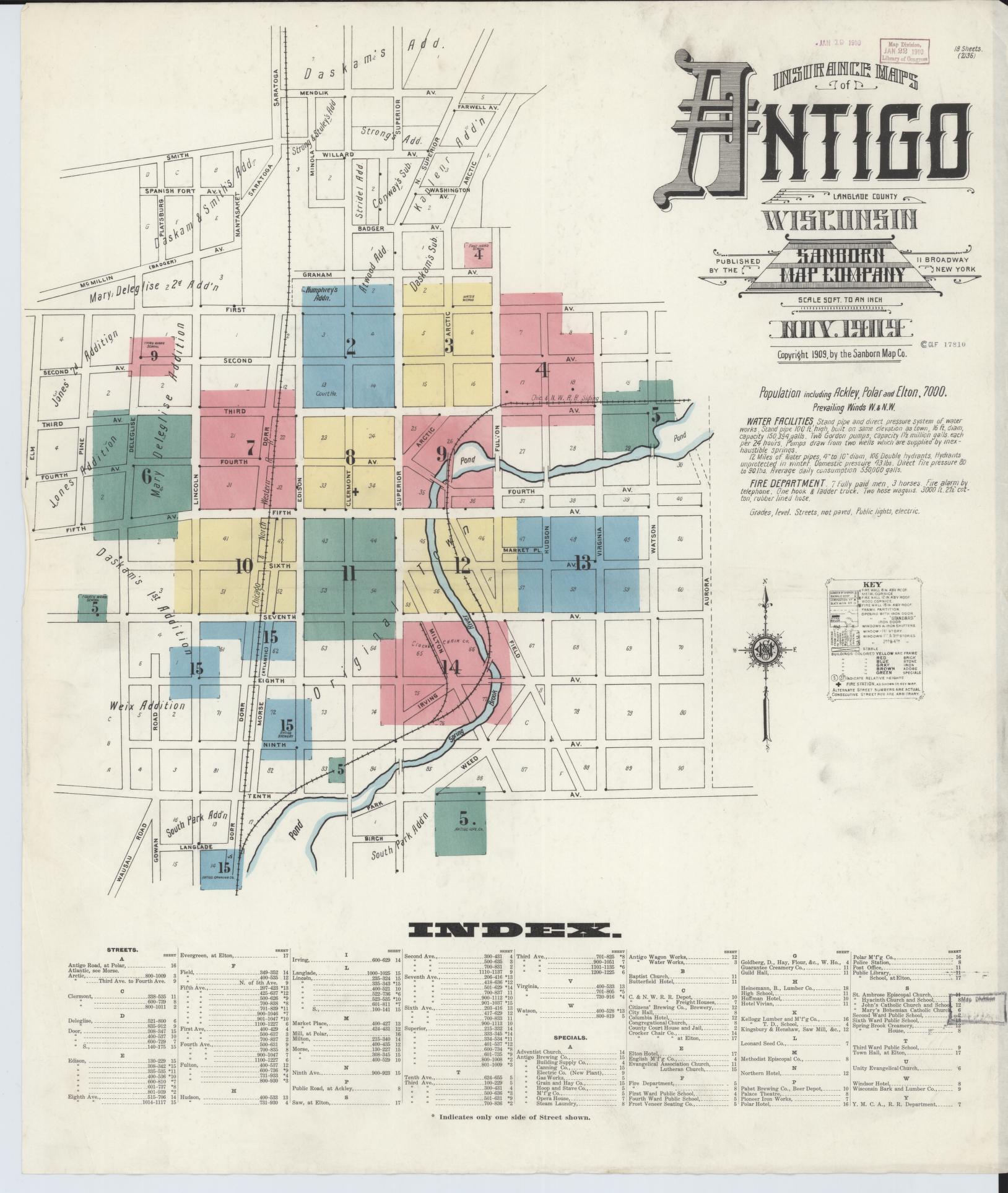 Sanborn Fire Insurance Map from Antigo, Langlade County, Wisconsin (1909), Sheet #0001 - Complete Map Set gallery image, historic Sanborn map, vintage wall art, Wisconsin Wisconsin
