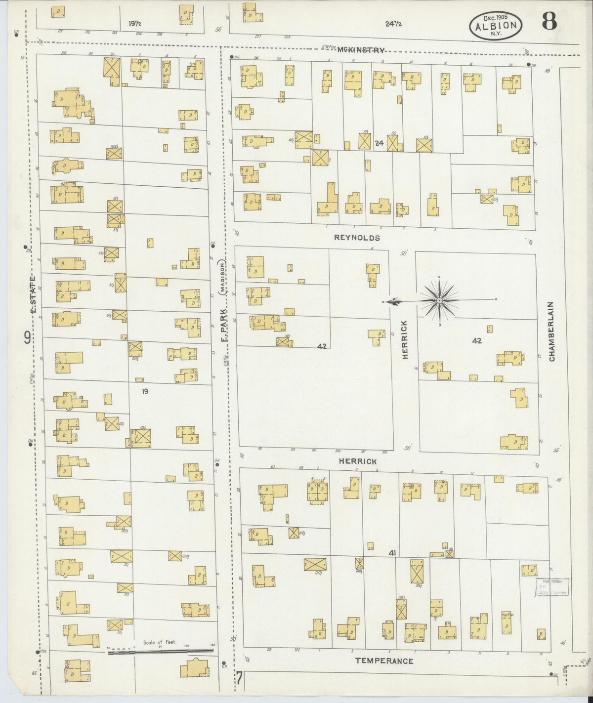 Sanborn Fire Insurance Map from Albion, Orleans County, New York (1905), Sheet #0008 - Complete Map Set gallery image, historic Sanborn map, vintage wall art, New York New York