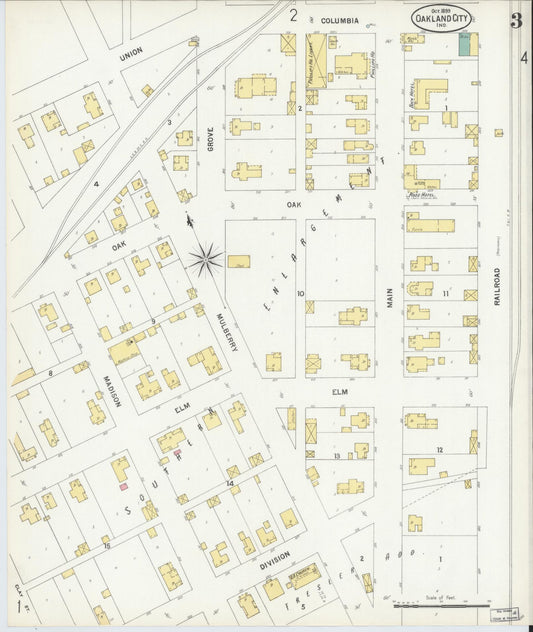 Sanborn Fire Insurance Map from Oakland City, Gibson County, Indiana (1899), Sheet #0003 - Historic Sanborn Fire Insurance Map Print, vintage old map wall art, antique decor, genealogy gift, Indiana Indiana map