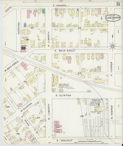 Sanborn Fire Insurance Map from Lock Haven, Clinton County, Pennsylvania (1891), Sheet #0008 - Historic Sanborn Fire Insurance Map Print, vintage old map wall art, antique decor, genealogy gift, Pennsylvania Pennsylvania map