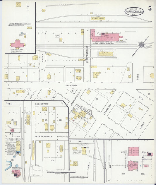 Sanborn Fire Insurance Map from Harrisonville, Cass County, Missouri (1918), Sheet #0005 - Historic Sanborn Fire Insurance Map Print, vintage old map wall art, antique decor, genealogy gift, Missouri Missouri map