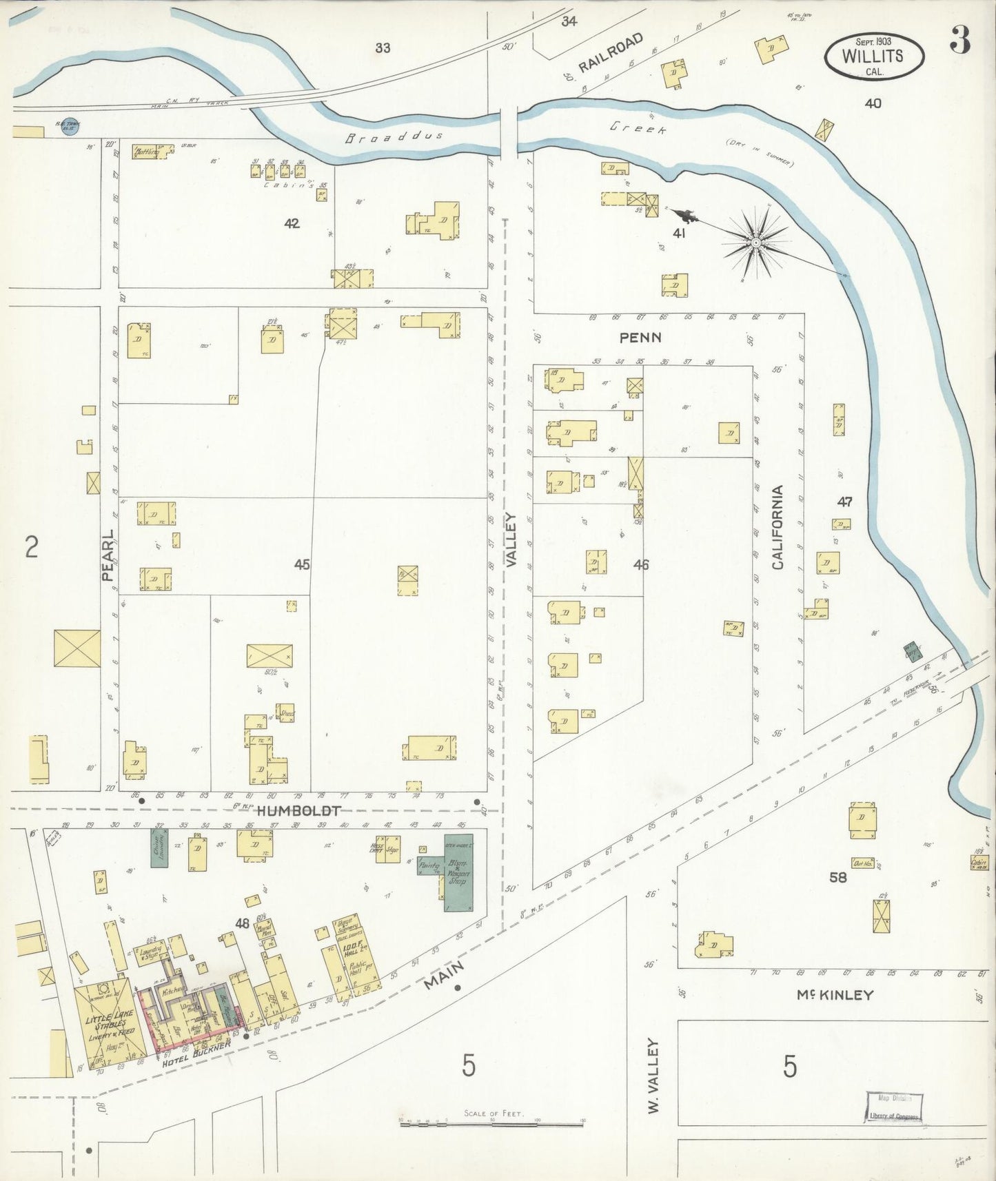 Sanborn Fire Insurance Map from Willits, Mendocino County, California (1903), Sheet #0003 - Complete Map Set gallery image, historic Sanborn map, vintage wall art, California California