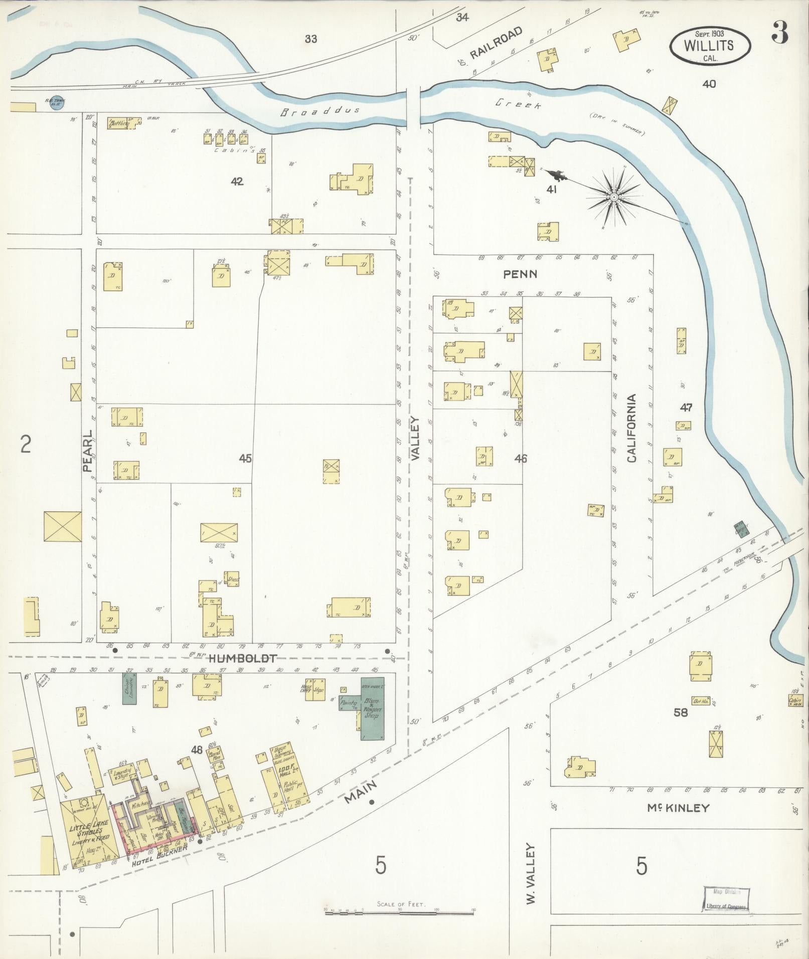 Sanborn Fire Insurance Map from Willits, Mendocino County, California (1903), Sheet #0003 - Complete Map Set gallery image, historic Sanborn map, vintage wall art, California California
