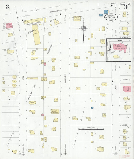 Sanborn Fire Insurance Map from Sherburn, Martin County, Minnesota (1928), Sheet #0003 - Historic Sanborn Fire Insurance Map Print, vintage old map wall art, antique decor, genealogy gift, Minnesota Minnesota map