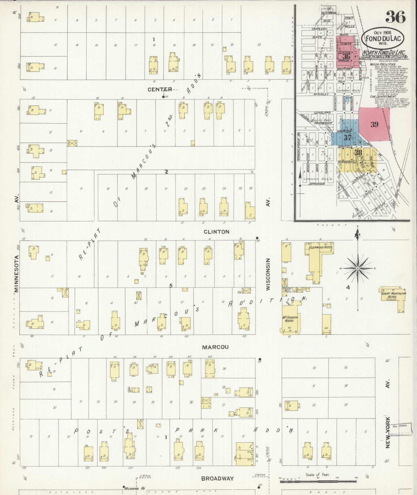 Sanborn Fire Insurance Map from Fond du Lac, Fond du Lac County, Wisconsin (1908), Sheet #0036 - Complete Map Set gallery image, historic Sanborn map, vintage wall art, Wisconsin Wisconsin
