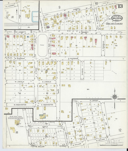 Sanborn Fire Insurance Map from Wauseon, Fulton County, Ohio (1916), Sheet #0013 - Historic Sanborn Fire Insurance Map Print, vintage old map wall art, antique decor, genealogy gift, Ohio Ohio map