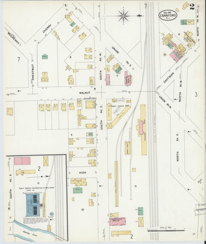 Sanborn Fire Insurance Map from Cranford, Union County, New Jersey (1908), Sheet #0002 - Complete Map Set gallery image, historic Sanborn map, vintage wall art, New Jersey New Jersey