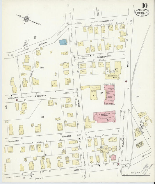 Sanborn Fire Insurance Map from Berlin, Coos County, New Hampshire (1914), Sheet #0010 - Historic Sanborn Fire Insurance Map Print, vintage old map wall art, antique decor, genealogy gift, New Hampshire New Hampshire map
