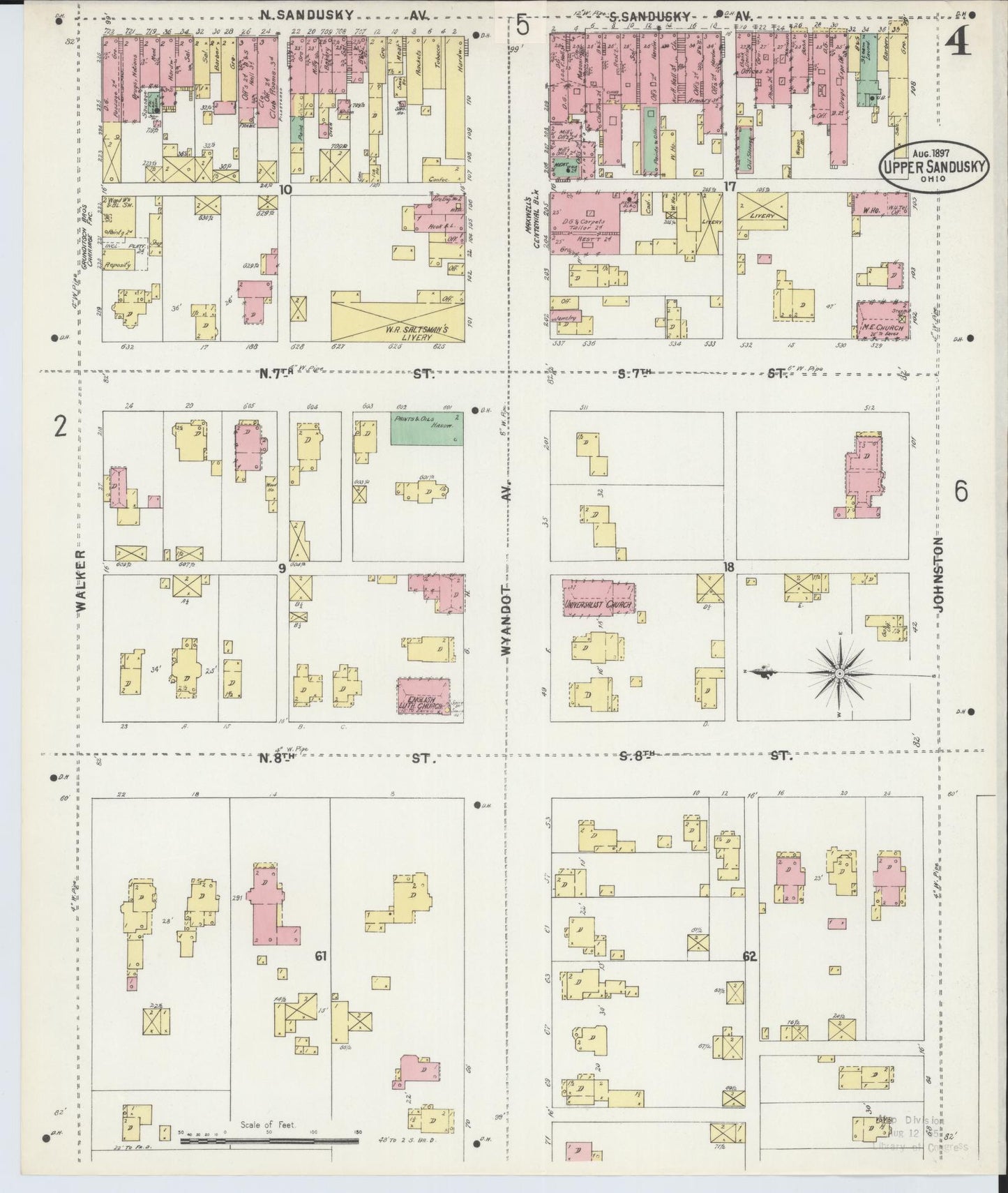 Sanborn Fire Insurance Map from Upper Sandusky, Wyandot County, Ohio (1897), Sheet #0004 - Complete Map Set gallery image, historic Sanborn map, vintage wall art, Ohio Ohio