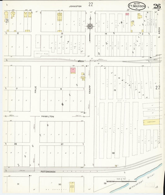 Sanborn Fire Insurance Map from Fort Madison, Lee County, Iowa (1913), Sheet #0026 - Historic Sanborn Fire Insurance Map Print, vintage old map wall art