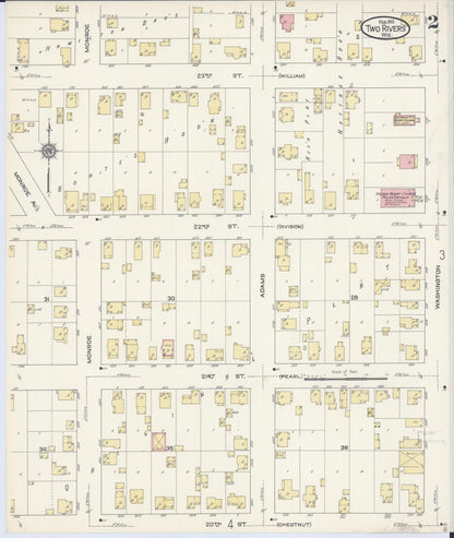 Sanborn Fire Insurance Map from Two Rivers, Manitowoc County, Wisconsin (1913), Sheet #0002 - Historic Sanborn Fire Insurance Map Print, vintage old map wall art, antique decor, genealogy gift, Wisconsin Wisconsin map