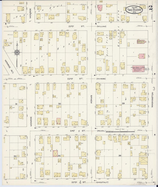 Sanborn Fire Insurance Map from Two Rivers, Manitowoc County, Wisconsin (1913), Sheet #0002 - Historic Sanborn Fire Insurance Map Print, vintage old map wall art, antique decor, genealogy gift, Wisconsin Wisconsin map