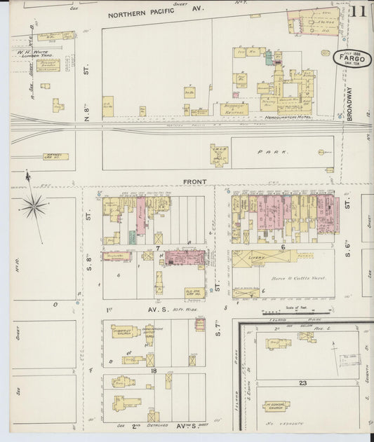 Sanborn Fire Insurance Map from Fargo, Cass County, North Dakota (1888), Sheet #0011 - Historic Sanborn Fire Insurance Map Print, vintage old map wall art, antique decor, genealogy gift, North Dakota North Dakota map