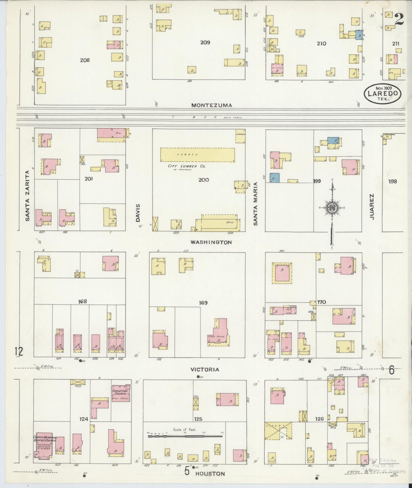 Sanborn Fire Insurance Map from Laredo, Webb County, Texas (1909), Sheet #0002 - Historic Sanborn Fire Insurance Map Print, vintage old map wall art, antique decor, genealogy gift, Texas Texas map