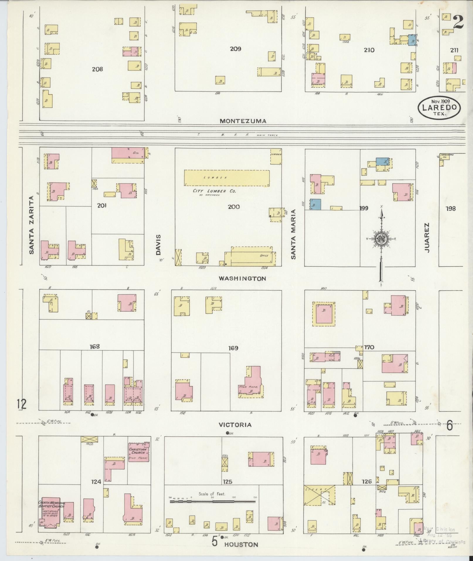 Sanborn Fire Insurance Map from Laredo, Webb County, Texas (1909), Sheet #0002 - Historic Sanborn Fire Insurance Map Print, vintage old map wall art, antique decor, genealogy gift, Texas Texas map