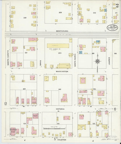 Sanborn Fire Insurance Map from Laredo, Webb County, Texas (1909), Sheet #0002 - Historic Sanborn Fire Insurance Map Print, vintage old map wall art, antique decor, genealogy gift, Texas Texas map