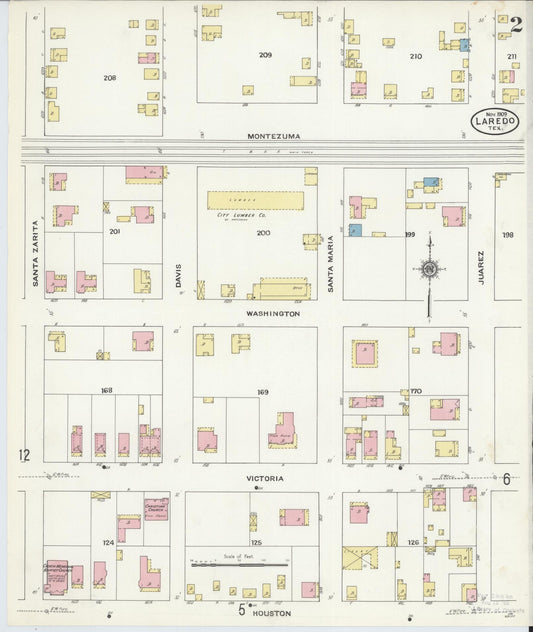 Sanborn Fire Insurance Map from Laredo, Webb County, Texas (1909), Sheet #0002 - Historic Sanborn Fire Insurance Map Print, vintage old map wall art, antique decor, genealogy gift, Texas Texas map