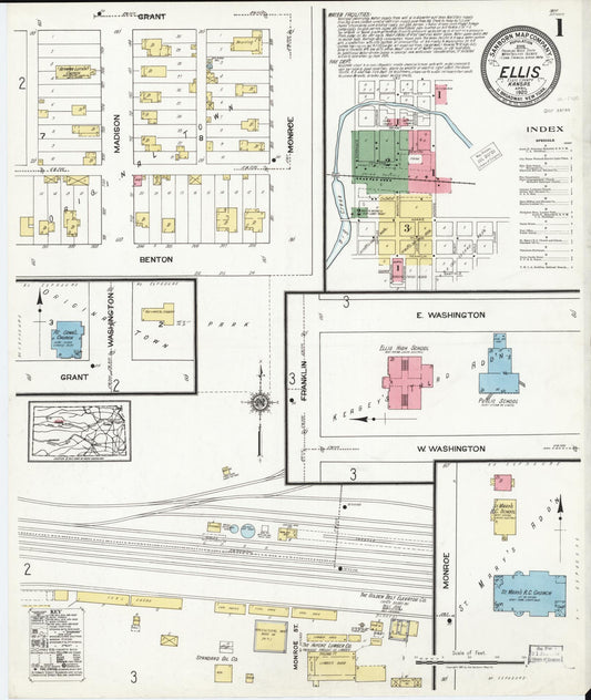 Sanborn Fire Insurance Map from Ellis, Ellis County, Kansas (1920), Sheet #0001 - Historic Sanborn Fire Insurance Map Print, vintage old map wall art, antique decor, genealogy gift, Kansas Kansas map