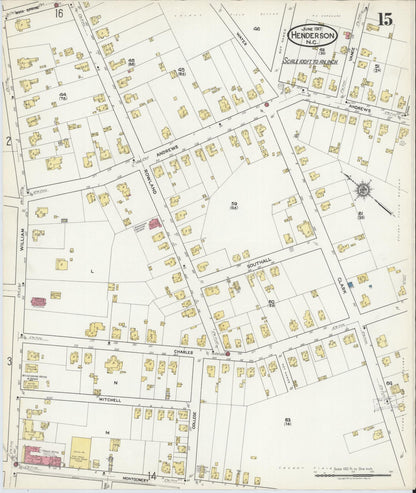 Sanborn Fire Insurance Map from Henderson, Vance County, North Carolina (1917), Sheet #0015 - Historic Sanborn Fire Insurance Map Print, vintage old map wall art, antique decor, genealogy gift, North Carolina North Carolina map