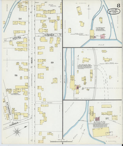 Sanborn Fire Insurance Map from Athol, Worcester County, Massachusetts (1892), Sheet #0008 - Complete Map Set gallery image, historic Sanborn map, vintage wall art, Massachusetts Massachusetts