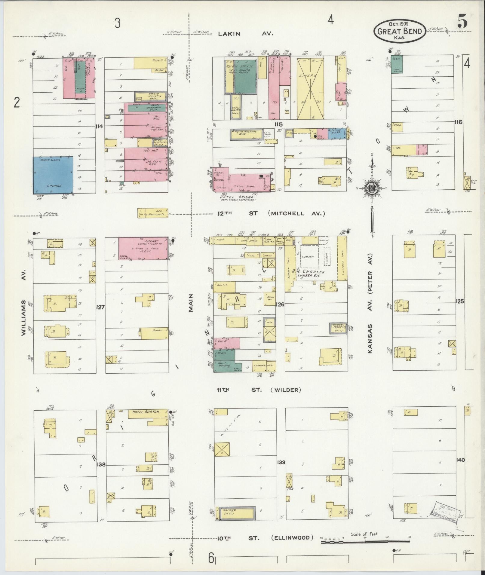 Sanborn Fire Insurance Map from Great Bend, Barton County, Kansas (1909), Sheet #0005 - Complete Map Set gallery image, historic Sanborn map, vintage wall art, Kansas Kansas