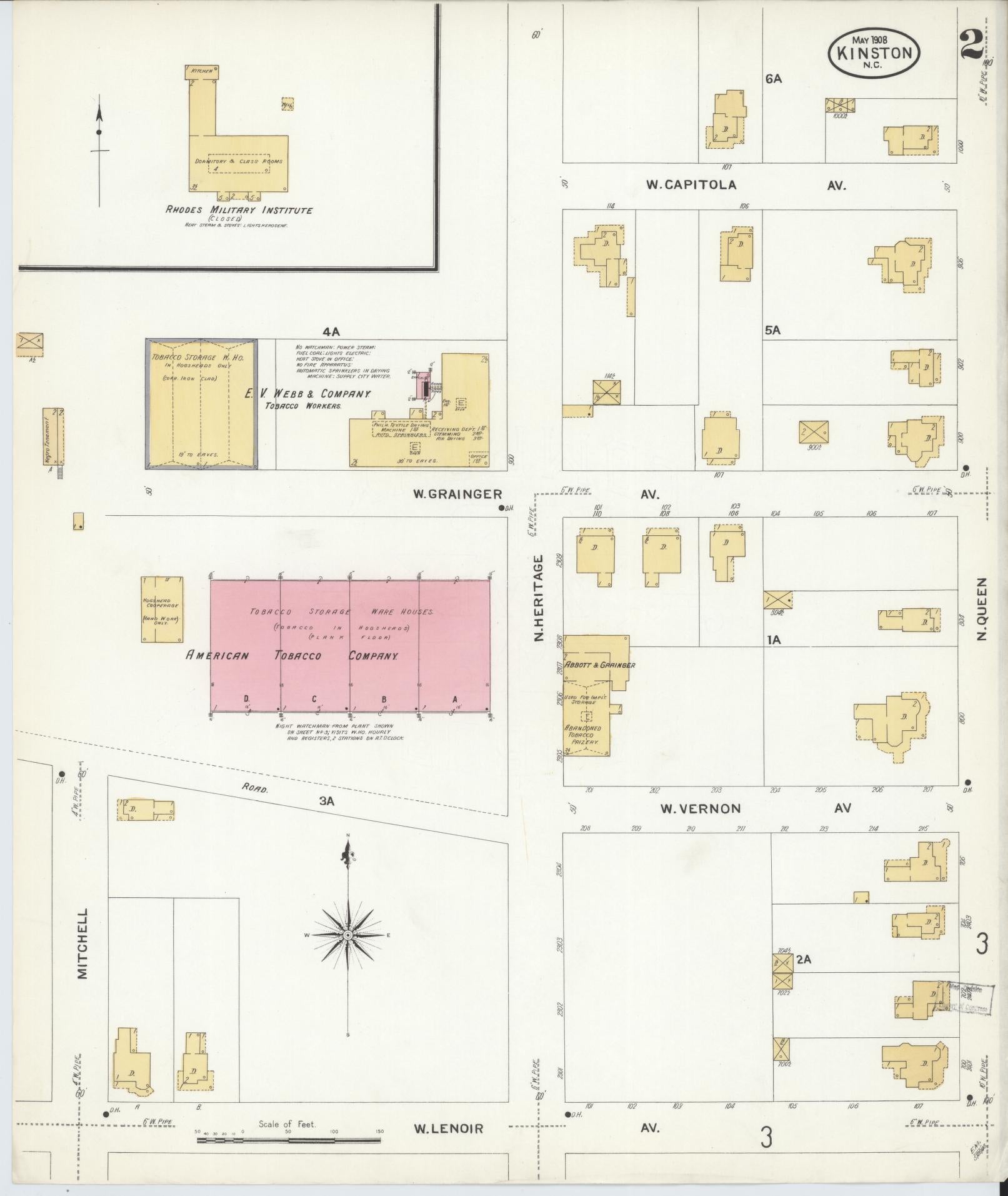 Sanborn Fire Insurance Map from Kinston, Lenoir County, North Carolina (1908), Sheet #0002 - Complete Map Set gallery image, historic Sanborn map, vintage wall art, North Carolina North Carolina