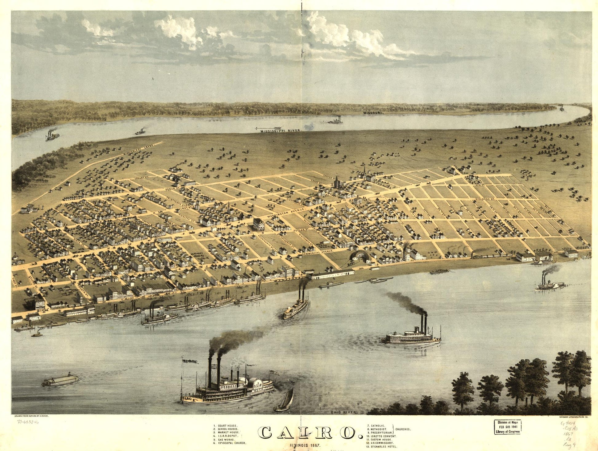 Cairo, Il[linois] 1867. (1867) – Historic Bird’s-Eye View Panorama Print