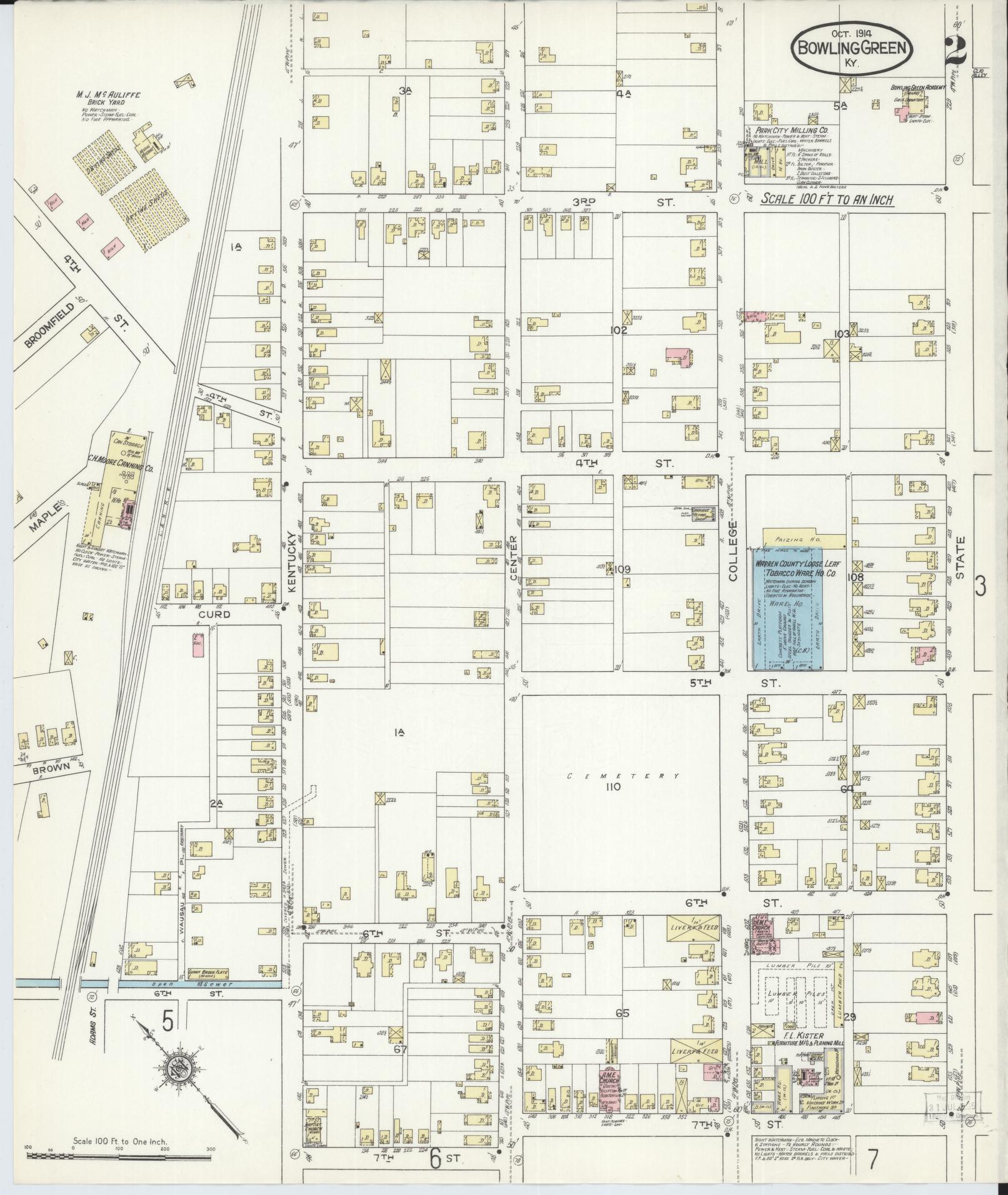 Sanborn Fire Insurance Map from Bowling Green, Warren County, Kentucky (1914), Sheet #0002 - Complete Map Set gallery image, historic Sanborn map, vintage wall art, Kentucky Kentucky