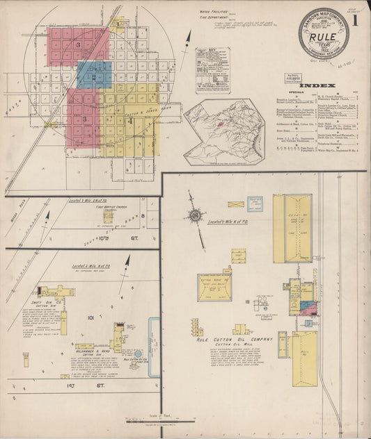 Sanborn Fire Insurance Map from Rule, Haskell County, Texas (1922), Sheet #0001 - Complete Map Set gallery image, historic Sanborn map, vintage wall art, Texas Texas