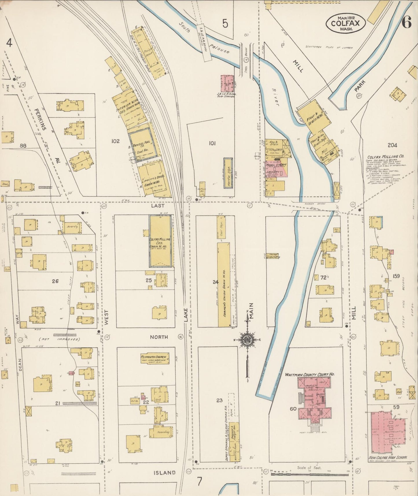 Sanborn Fire Insurance Map from Colfax, Whitman County, Washington (1912), Sheet #0006 - Complete Map Set gallery image, historic Sanborn map, vintage wall art, Washington Washington