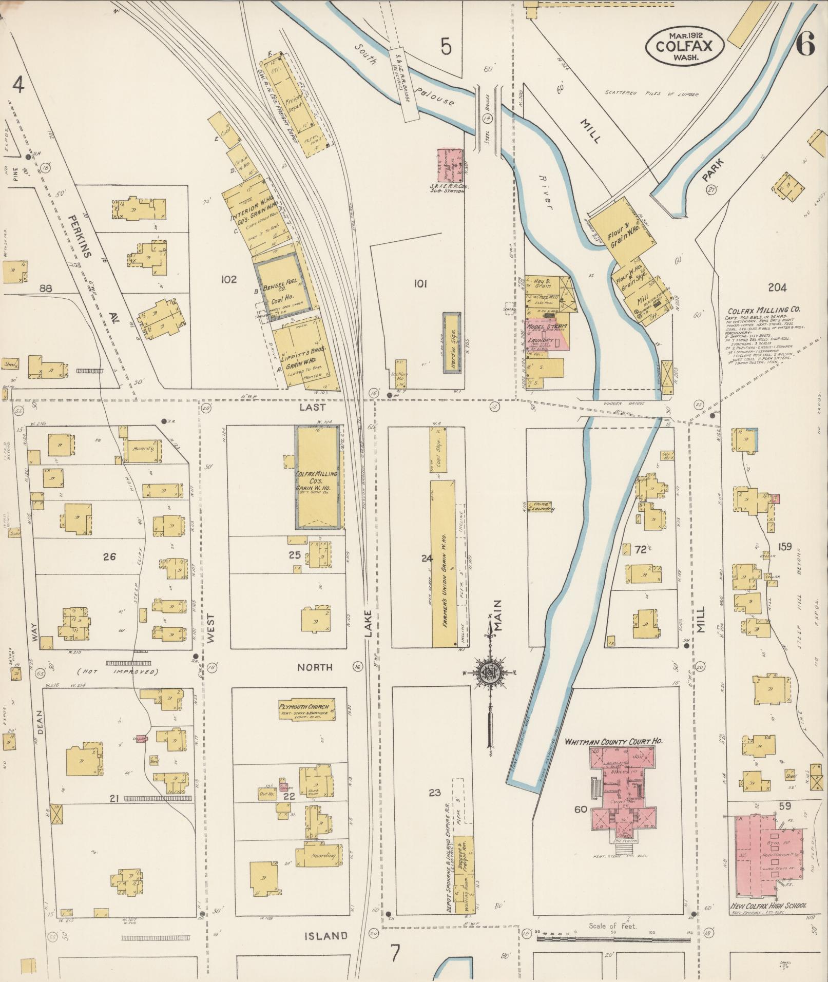 Sanborn Fire Insurance Map from Colfax, Whitman County, Washington (1912), Sheet #0006 - Complete Map Set gallery image, historic Sanborn map, vintage wall art, Washington Washington