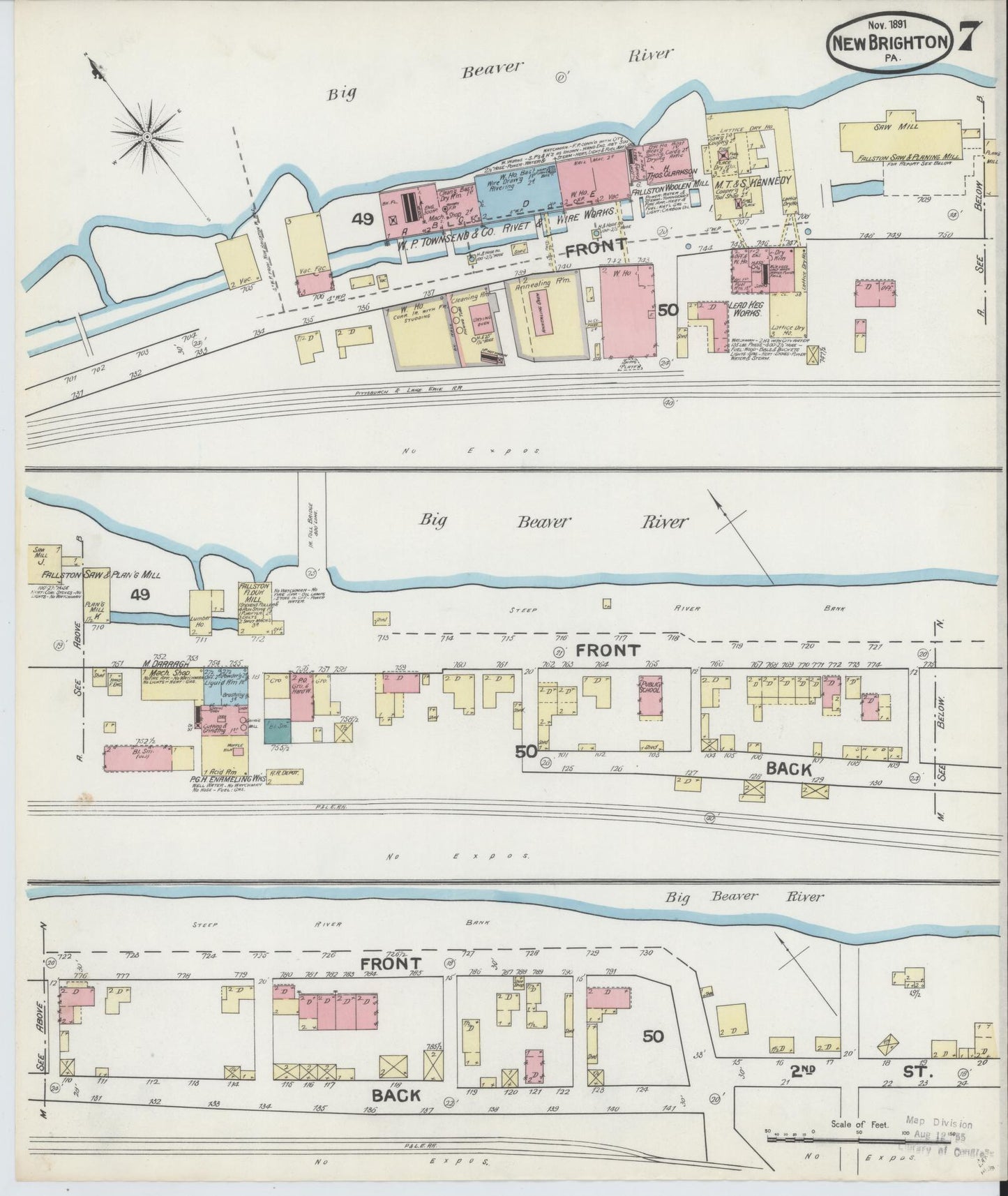 Sanborn Fire Insurance Map from New Brighton, Beaver County, Pennsylvania (1891), Sheet #0007 - Complete Map Set gallery image, historic Sanborn map, vintage wall art, Pennsylvania Pennsylvania