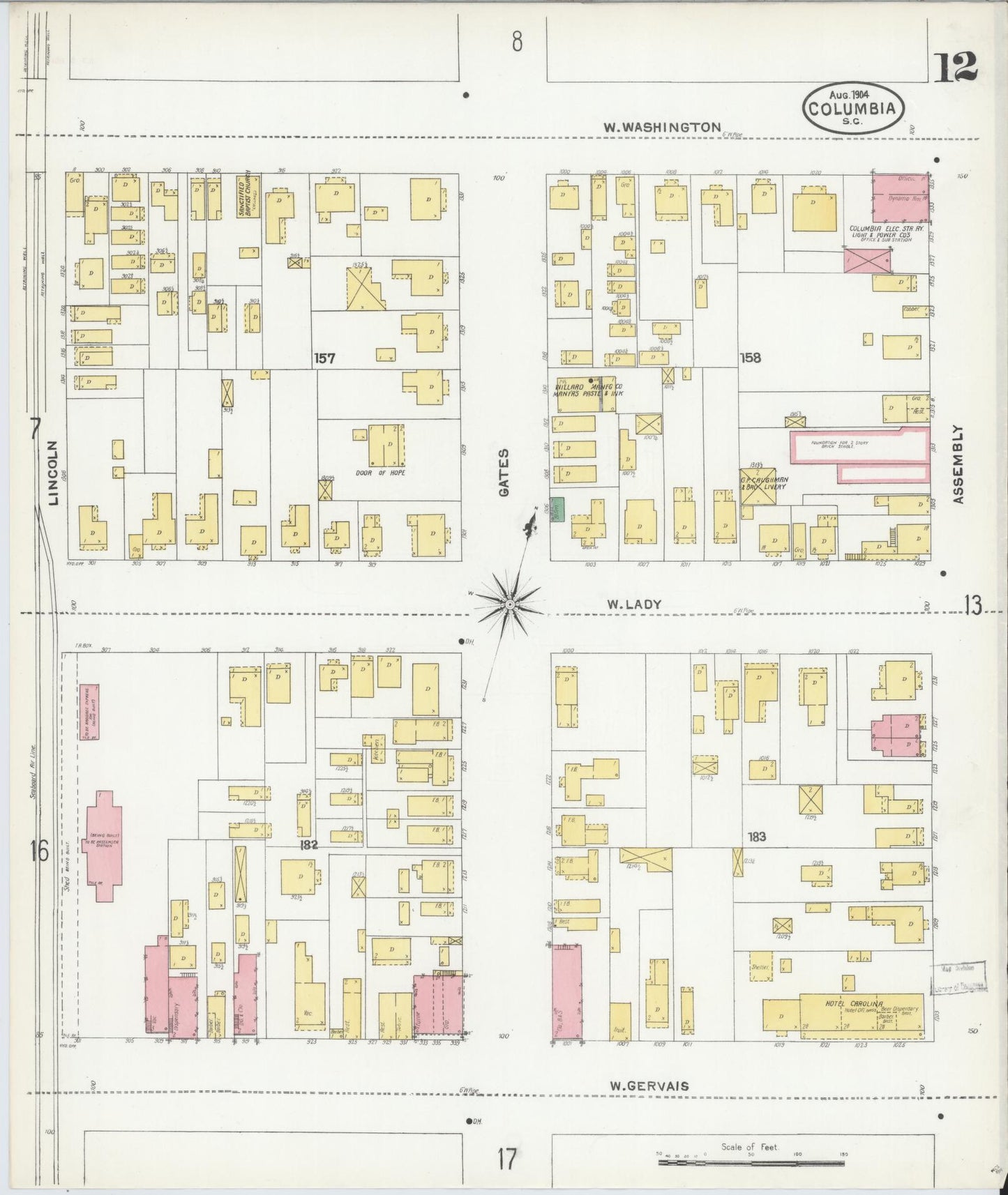 Sanborn Fire Insurance Map from Columbia, Richland County, South Carolina (1904), Sheet #0012 - Complete Map Set gallery image, historic Sanborn map, vintage wall art, South Carolina South Carolina