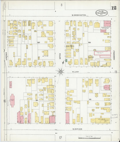 Sanborn Fire Insurance Map from Columbia, Richland County, South Carolina (1904), Sheet #0012 - Complete Map Set gallery image, historic Sanborn map, vintage wall art, South Carolina South Carolina